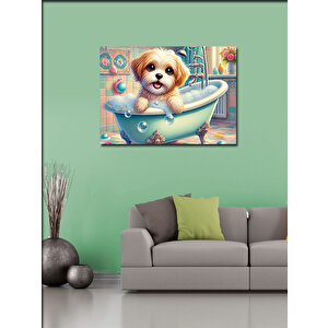 Kanvas Tablo Küvette Sevimli Köpek Figürü 100x140 cm