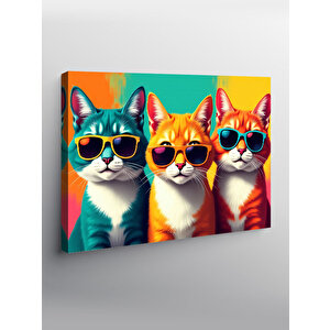 Kanvas Tablo Renkli Güneş Gözlüklü Kediler 70x100 cm