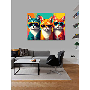 Kanvas Tablo Renkli Güneş Gözlüklü Kediler 70x100 cm
