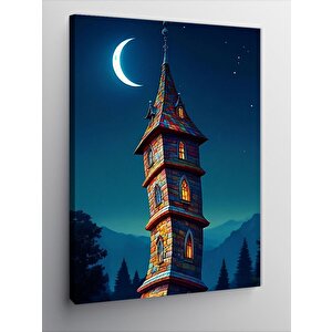 Kanvas Tablo Gece Gökyüzünde Kule 100x140 cm