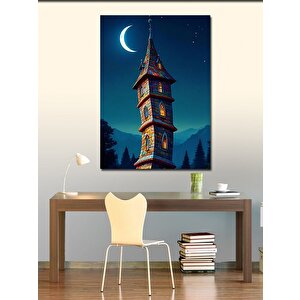 Kanvas Tablo Gece Gökyüzünde Kule 100x140 cm