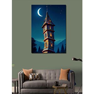Kanvas Tablo Gece Gökyüzünde Kule 100x140 cm