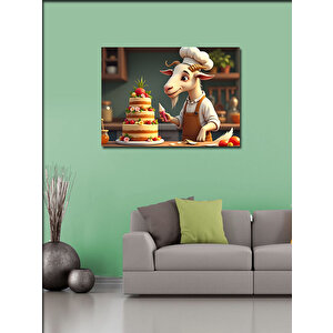 Kanvas Tablo Pasta Yapan Keçi Figürü 100x140 cm