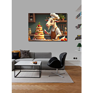 Kanvas Tablo Pasta Yapan Keçi Figürü 70x100 cm