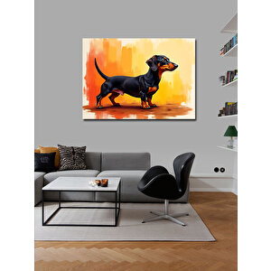 Kanvas Tablo Siyah Dachshund Köpek Çizimi 50x70 cm