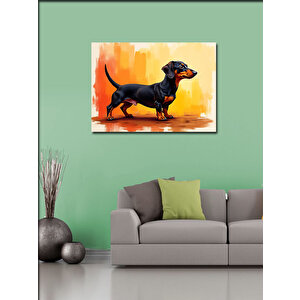 Kanvas Tablo Siyah Dachshund Köpek Çizimi 50x70 cm