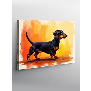 Kanvas Tablo Siyah Dachshund Köpek Çizimi 70x100 cm