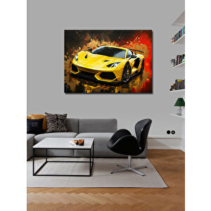 Kanvas Tablo Sarı Spor Araba Çizimi 50x70 cm