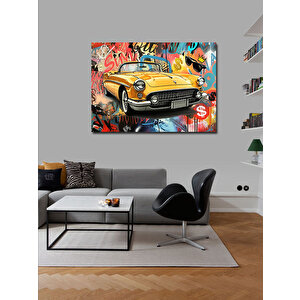 Kanvas Tablo Sarı Klasik Araba Grafiti 50x70 cm