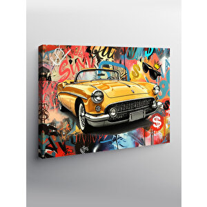 Kanvas Tablo Sarı Klasik Araba Grafiti 70x100 cm