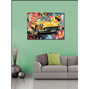 Kanvas Tablo Sarı Klasik Araba Grafiti 70x100 cm