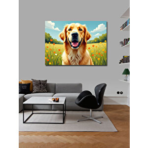 Kanvas Tablo Çayırda Mutlu Golden Köpek