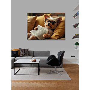 Kanvas Tablo Gazete Okuyan Köpek 100x140 cm