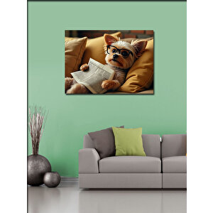 Kanvas Tablo Gazete Okuyan Köpek 70x100 cm