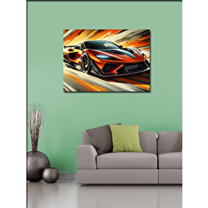 Kanvas Tablo Turuncu Spor Araba Çizimi 50x70 cm