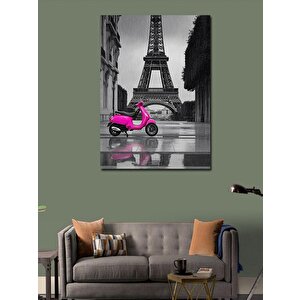 Kanvas Tablo Eiffel Kulesi Ve Pembe Vespa 50x70 cm