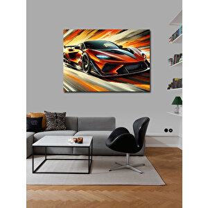 Kanvas Tablo Turuncu Spor Araba Çizimi 70x100 cm