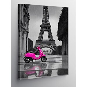 Kanvas Tablo Eiffel Kulesi Ve Pembe Vespa 70x100 cm