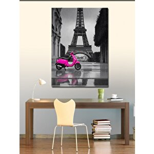 Kanvas Tablo Eiffel Kulesi Ve Pembe Vespa 70x100 cm