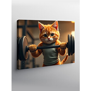 Kanvas Tablo Halter Kaldıran Kedi Figürü 100x140 cm