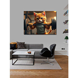 Kanvas Tablo Halter Kaldıran Kedi Figürü 100x140 cm