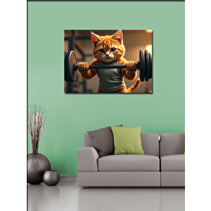 Kanvas Tablo Halter Kaldıran Kedi Figürü 100x140 cm