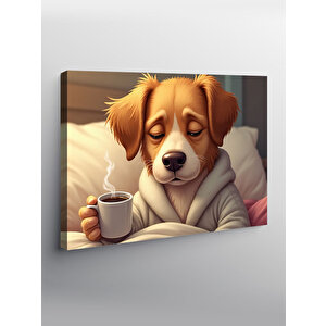 Kanvas Tablo Kahve İçen Sevimli Köpek 70x100 cm