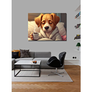 Kanvas Tablo Kahve İçen Sevimli Köpek 70x100 cm