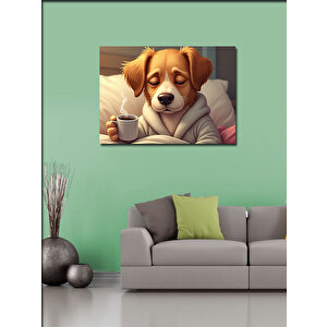 Kanvas Tablo Kahve İçen Sevimli Köpek 70x100 cm