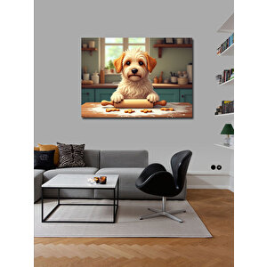 Kanvas Tablo Kurabiye Yapan Köpek Figürü 70x100 cm
