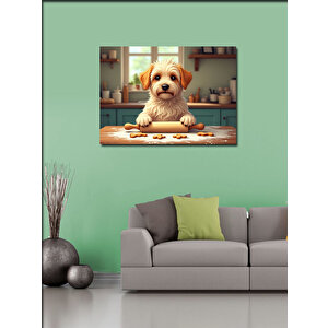Kanvas Tablo Kurabiye Yapan Köpek Figürü 70x100 cm