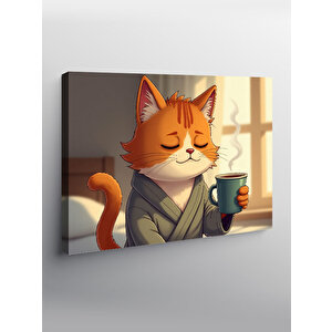 Kanvas Tablo Kahve İçen Kedi Figürü 50x70 cm