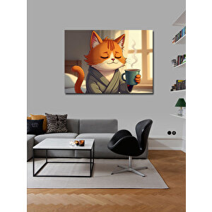 Kanvas Tablo Kahve İçen Kedi Figürü 50x70 cm