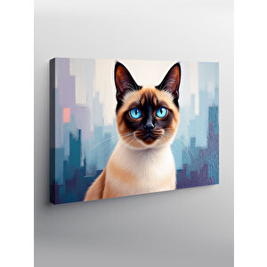 Kanvas Tablo Mavi Gözlü Siyam Kedi Portresi 100x140 cm