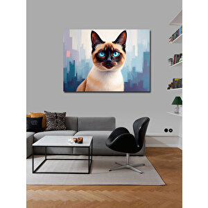 Kanvas Tablo Mavi Gözlü Siyam Kedi Portresi 100x140 cm