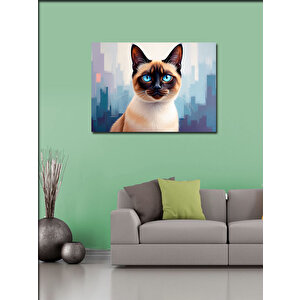 Kanvas Tablo Mavi Gözlü Siyam Kedi Portresi 100x140 cm