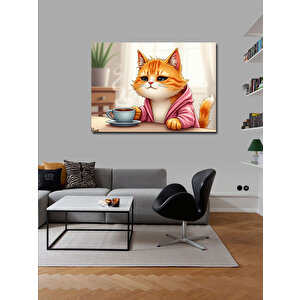 Kanvas Tablo Çay İçen Sevimli Kedi 70x100 cm
