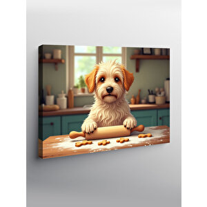 Kanvas Tablo Kurabiye Yapan Köpek Figürü 50x70 cm