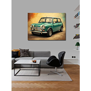 Kanvas Tablo Nostaljik Yeşil Mini Araba 70x100 cm