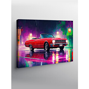 Kanvas Tablo Neon Işıklı Kırmızı Klasik Araba 50x70 cm