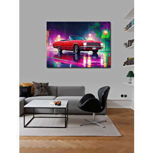 Kanvas Tablo Neon Işıklı Kırmızı Klasik Araba 50x70 cm