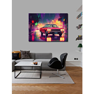Kanvas Tablo Neon Işıklı Retro Araba 50x70 cm