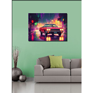 Kanvas Tablo Neon Işıklı Retro Araba 100x140 cm