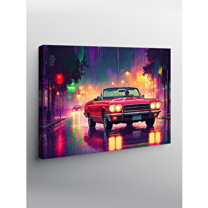 Kanvas Tablo Neon Işıklı Retro Araba 70x100 cm