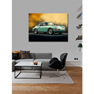 Kanvas Tablo Mavi Klasik Porsche Araba 50x70 cm