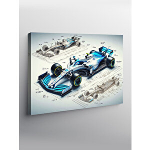 Kanvas Tablo Mavi Formula 1 Arabası Çizimi 70x100 cm
