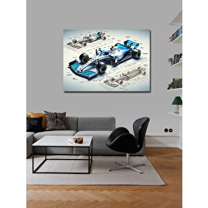 Kanvas Tablo Mavi Formula 1 Arabası Çizimi 70x100 cm
