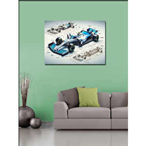 Kanvas Tablo Mavi Formula 1 Arabası Çizimi 50x70 cm