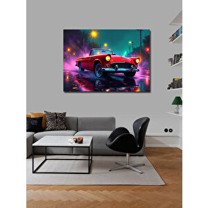 Kanvas Tablo Neon Işıklı Kırmızı Klasik Araba 100x140 cm