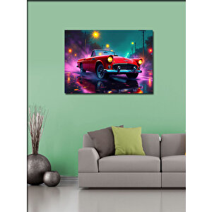 Kanvas Tablo Neon Işıklı Kırmızı Klasik Araba 100x140 cm